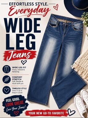 Everyday Wide Leg Jeans - Blue. XL. (14)